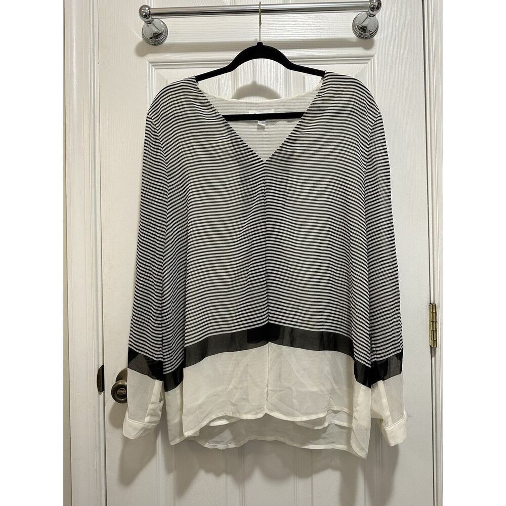 Calvin Klein Black & White Striped Blouse - Size XL